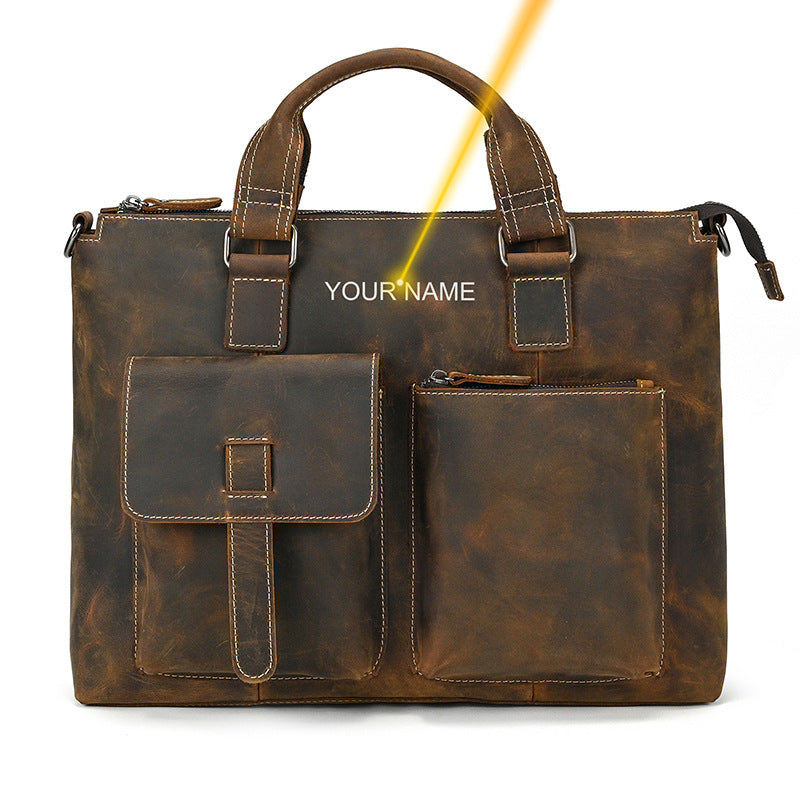 Men's Crazy Horse Leather Business Multifunctional Computer Men's Shoulder Bags