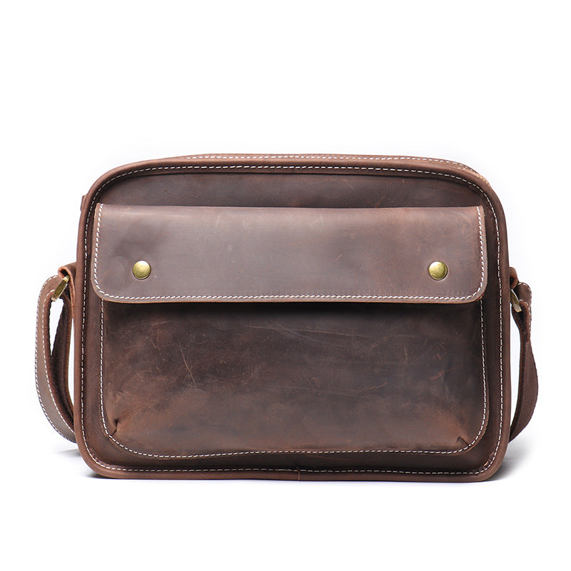 Men's Cowhide Simple Crazy Horse Leather Small Square Bags