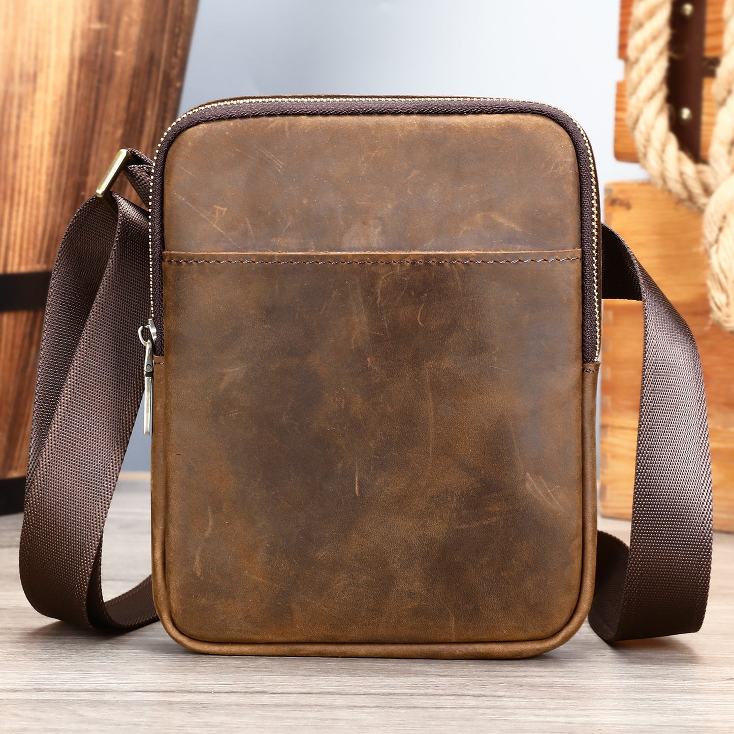 Men's Cowhide Leather Simple Business Leisure Vertical Men's Shoulder Bags