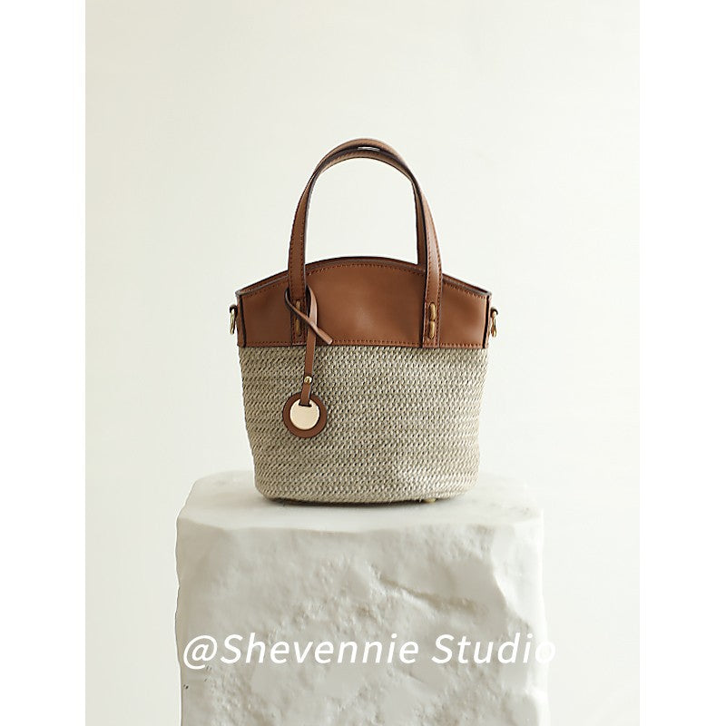 Women's Vacation Style Genuine Leather Environmental Protection Bucket Bags