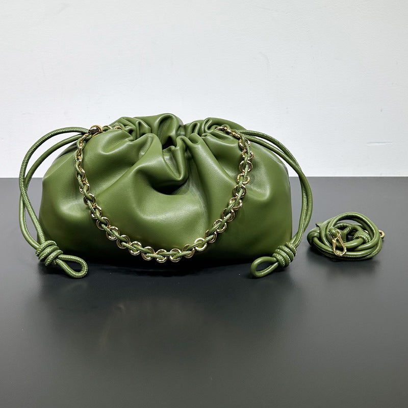 Women's Chinese Style Cowhide Lucky Drawstring Cloud Armpit Bags