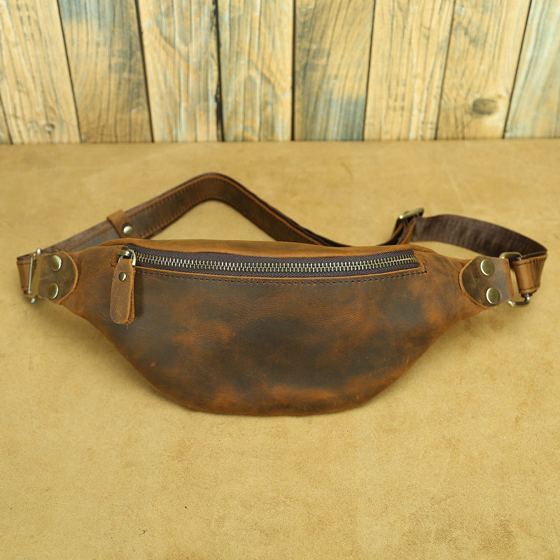 Men's Ancient Hipster Retro Crazy Horse Leather First Men's Chest Bags