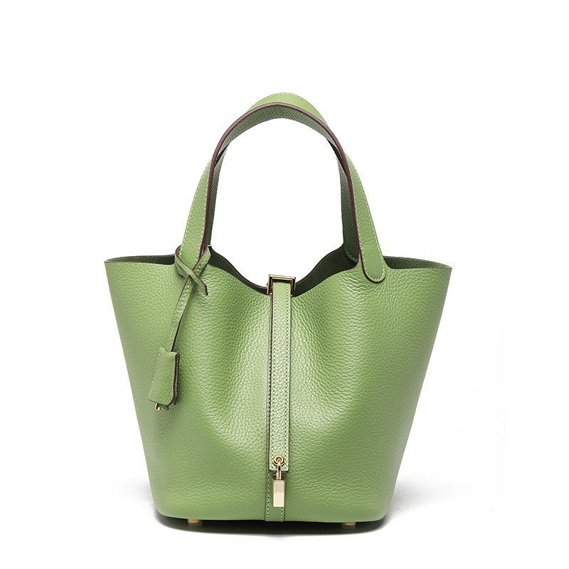 Women's High Quality Genuine Leather Vegetable Basket First Layer Cowhide Bucket Bags