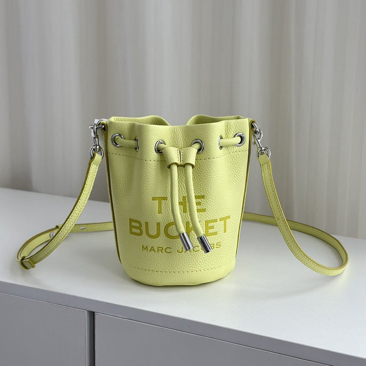 Genuine Leather Solid Color Fashion Advanced Bucket Bags