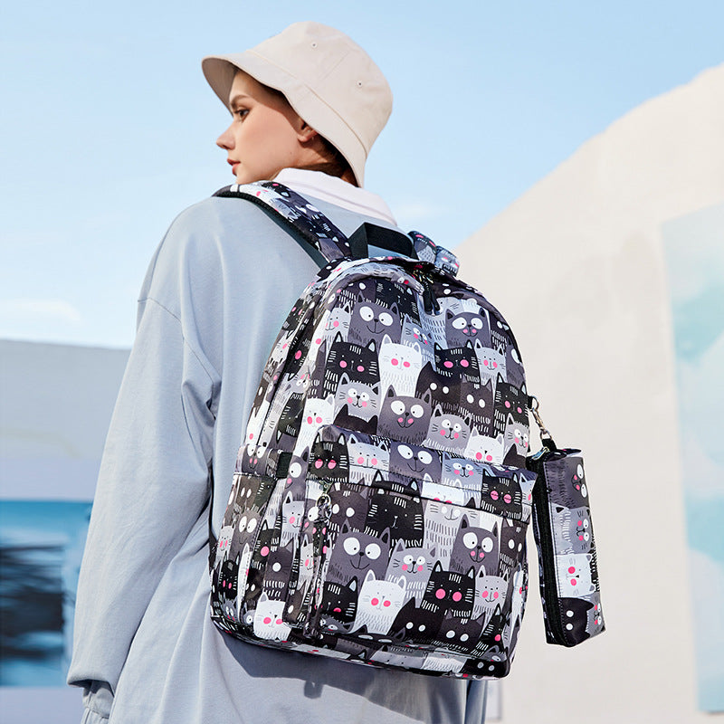 Women's Printed Korean Three-piece Female Computer Backpacks
