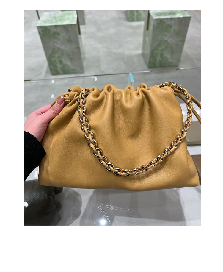 Women's Chinese Style Cowhide Lucky Drawstring Cloud Shoulder Bags