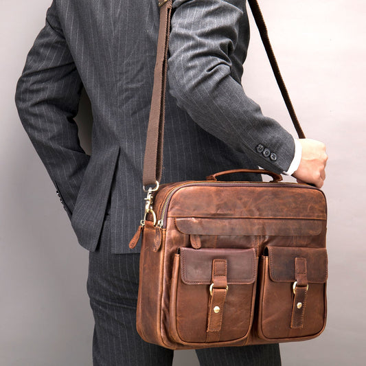 Men's Horse Leather Vintage Top Layer Cowhide Men's Shoulder Bags