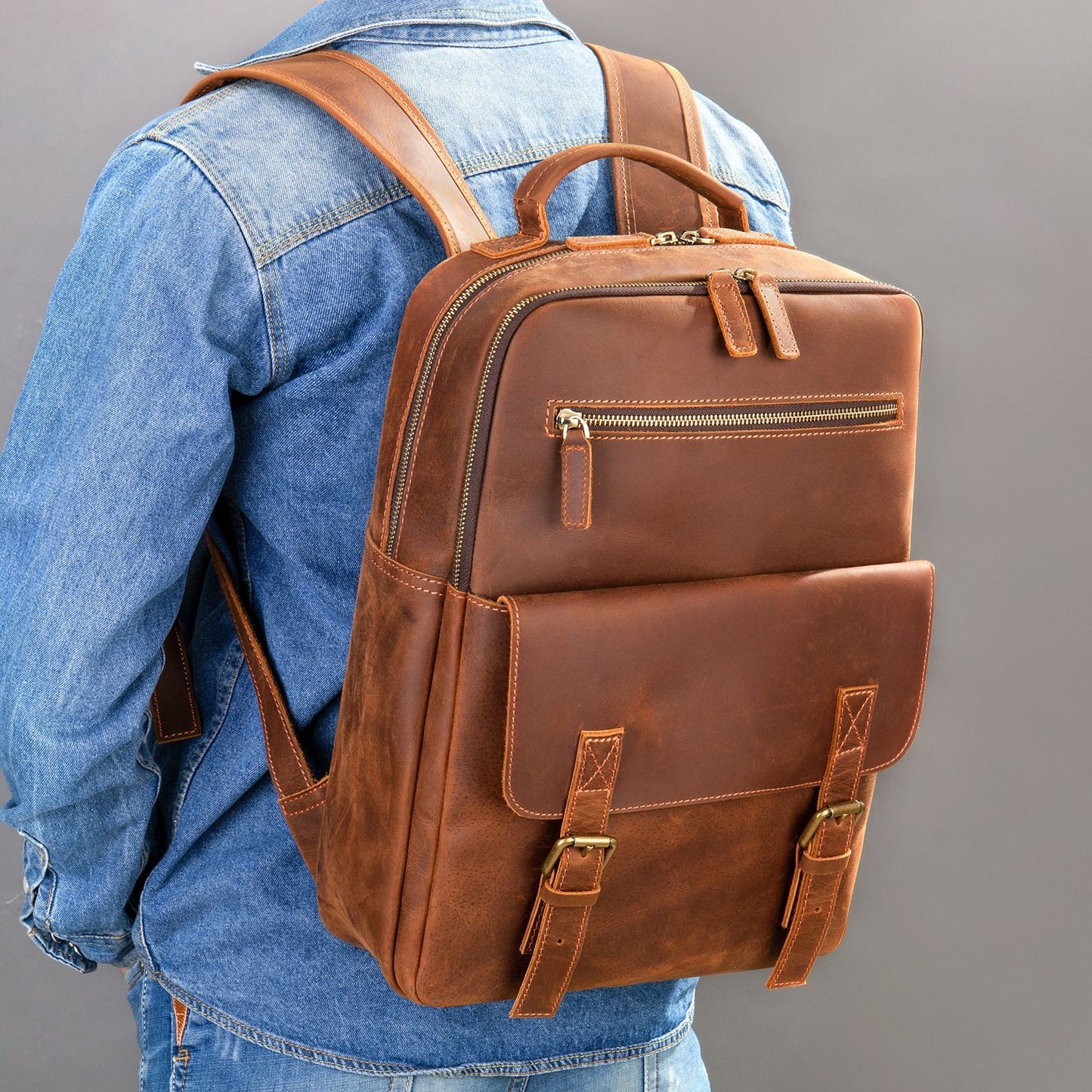 Men's Crazy Horse Leather Business Computer Retro Backpacks