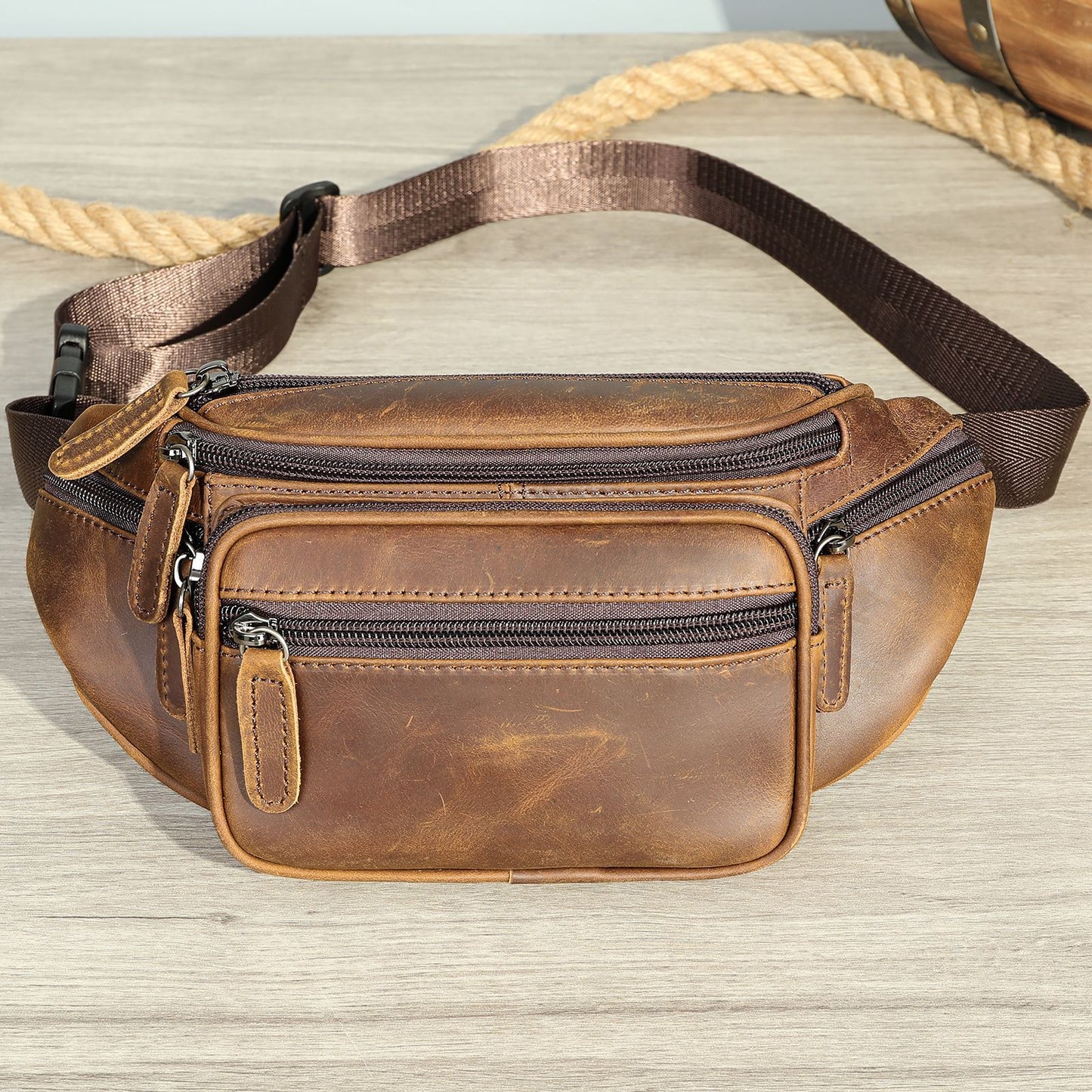 Men's Sheepskin Simple Cell Genuine Leather Leisure Men's Waist Packs