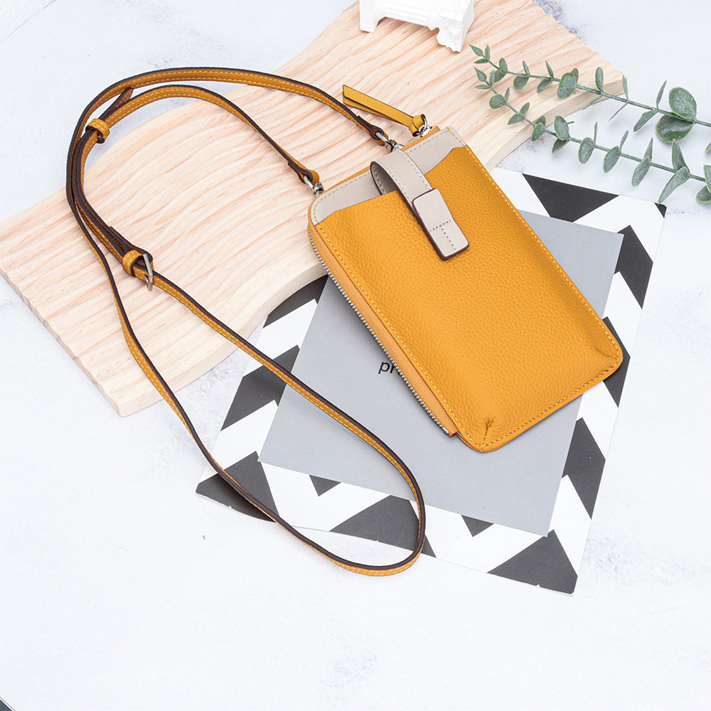 Women's Genuine Leather Fashion Contrast Color Mobile Large Capacity Phone Bags
