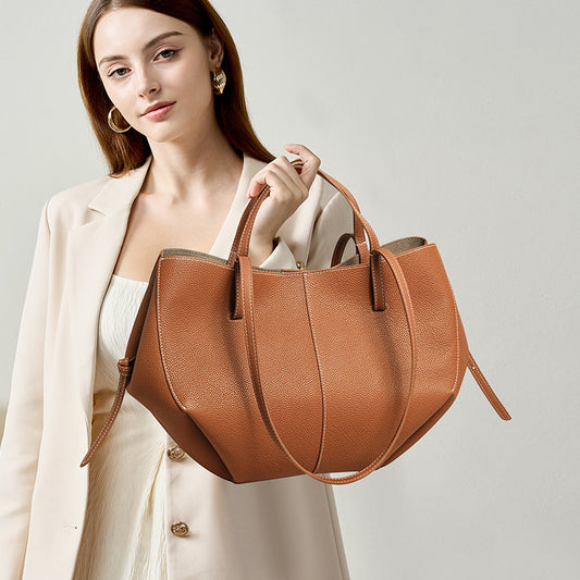 Women's Genuine Leather Niche First Layer Cowhide Commuter High Sense Tote Bags