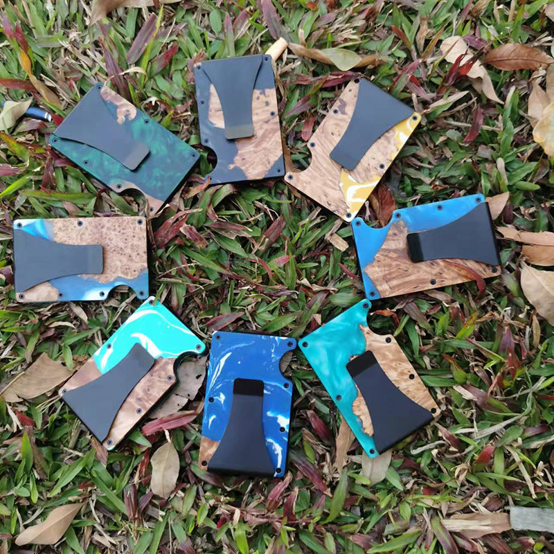 Wood Resin Combination Clamp Swiping Aluminum Alloy Card Holder