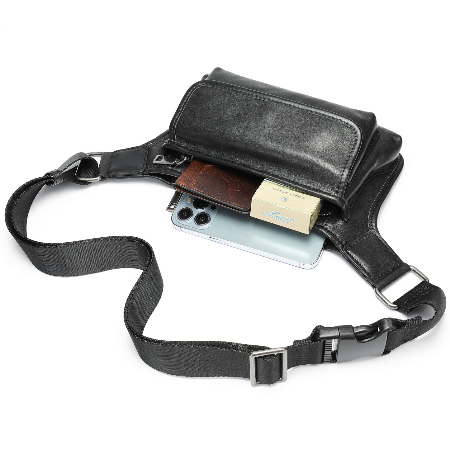 Men's Leather First Layer Cowhide Handmade Sewing Men's Waist Packs