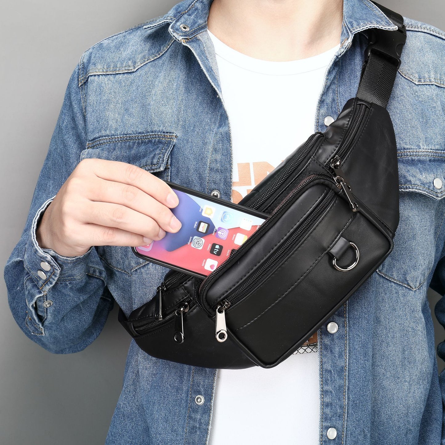 Men's Genuine Leather Mobile High Sense First Men's Waist Packs