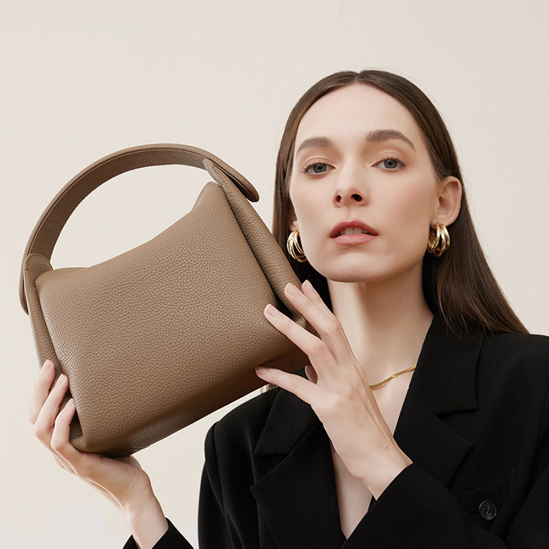 Cowhide Leather Soft Smoke Female Niche Tote Bags