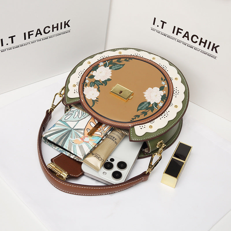 Genuine Leather Niche Lovely Round Birthday Crossbody Bags