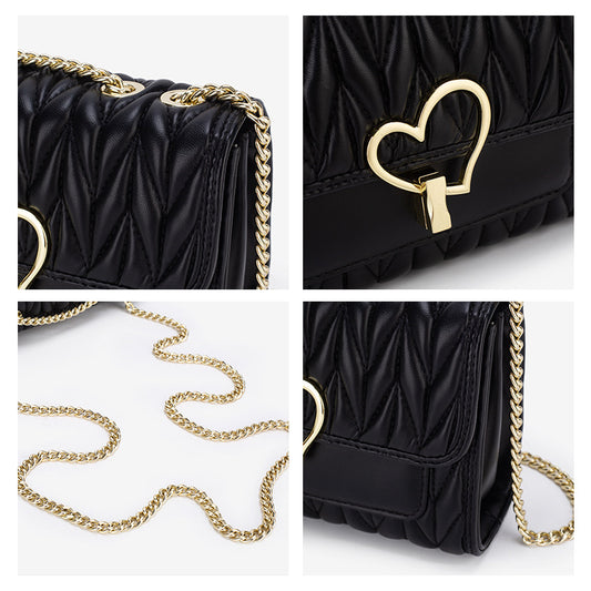 Women's Genuine Leather Fashion Love Diamond Pattern Shoulder Bags