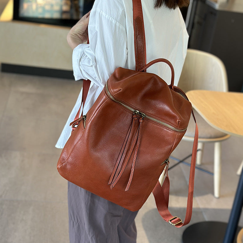 Women's Vintage Leather Simple First Layer Cowhide Backpacks