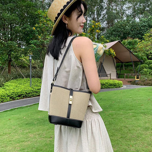 Women's Cowhide Canvas Stitching Summer Underarm Korean Crossbody Bags
