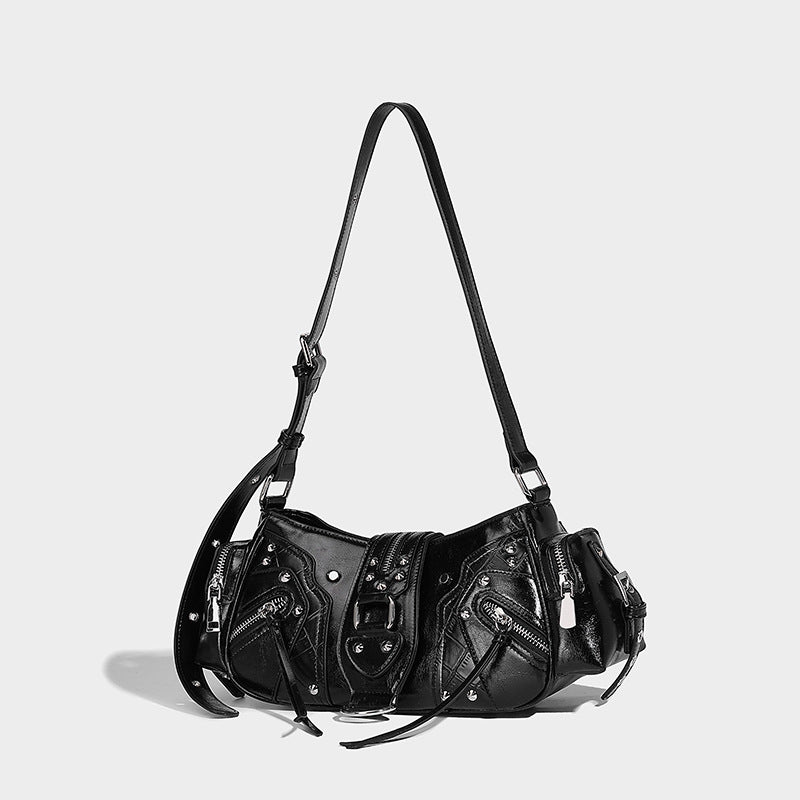 Women's Retro Style Underarm Niche Studded Oil Armpit Bags