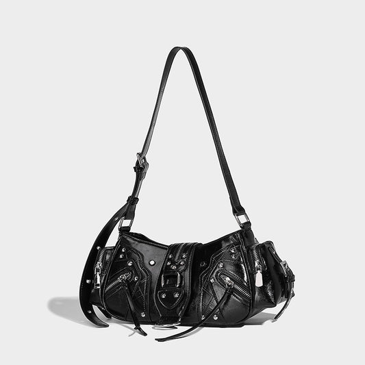 Women's Retro Style Underarm Niche Studded Oil Armpit Bags