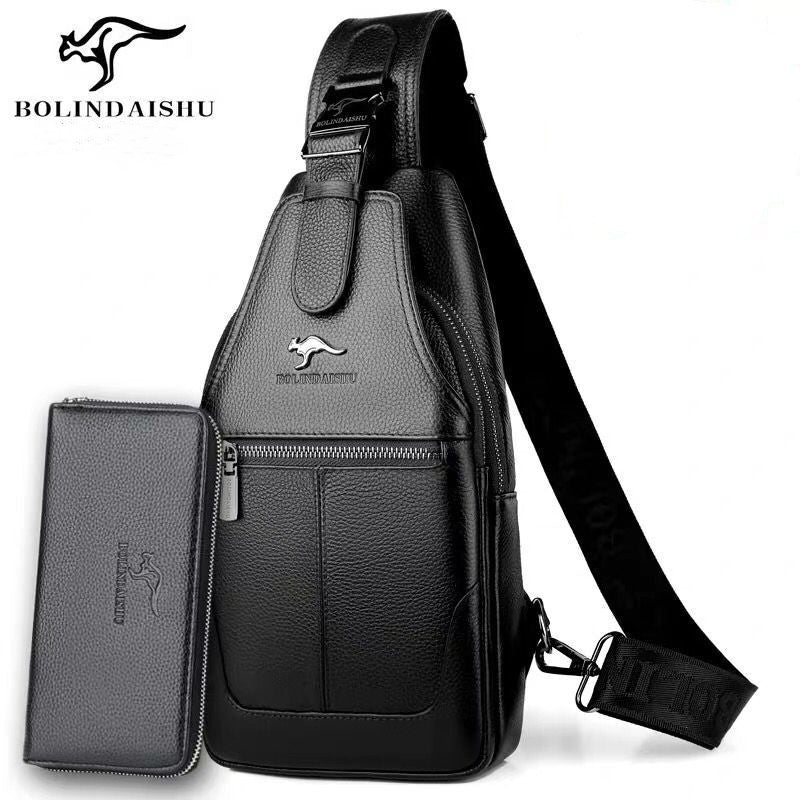 Men's Genuine Leather Cowhide Korean Fashion Men's Chest Bags