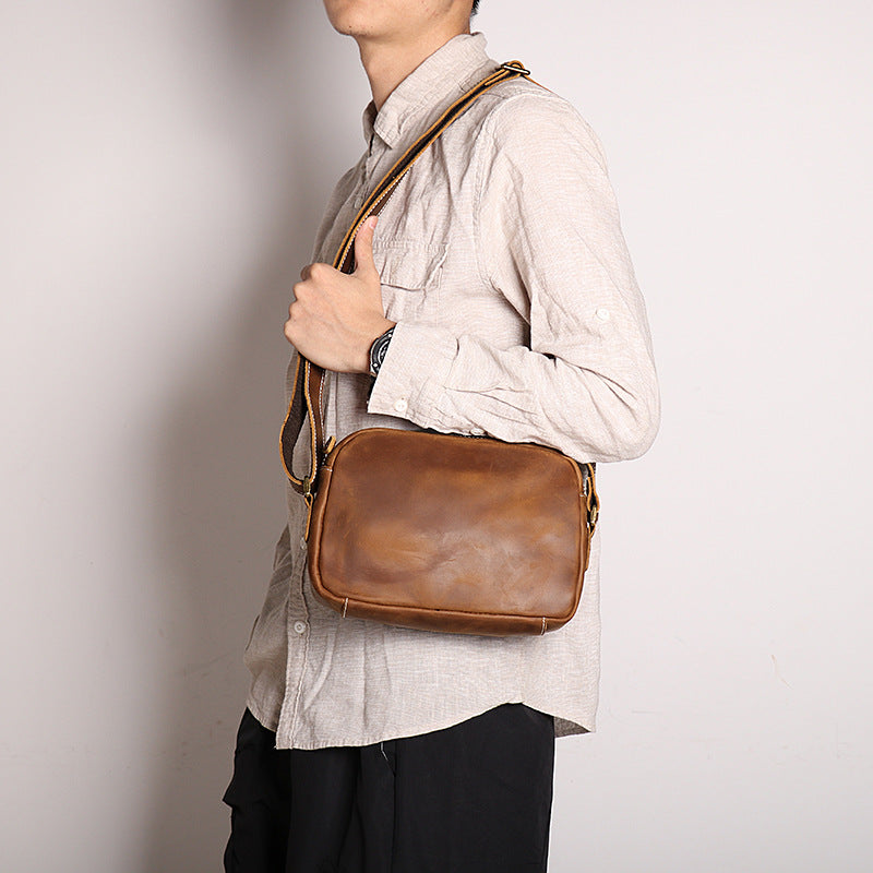 Women's & Men's & Fashion Simple Crazy Horse Leather Men's Shoulder Bags