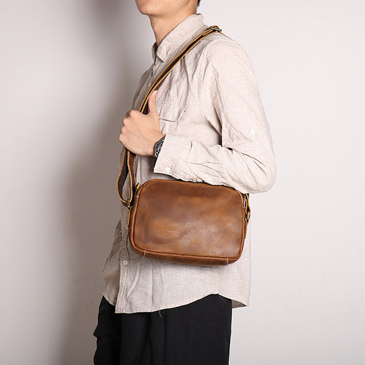 Women's & Men's & Fashion Simple Crazy Horse Leather Men's Shoulder Bags