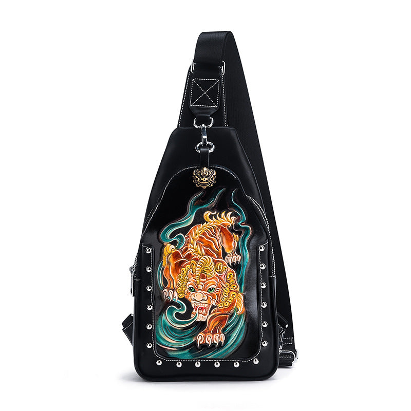 Men's Leatherworker Slanted Leather Large Capacity Fashion Minority Men's Chest Bags