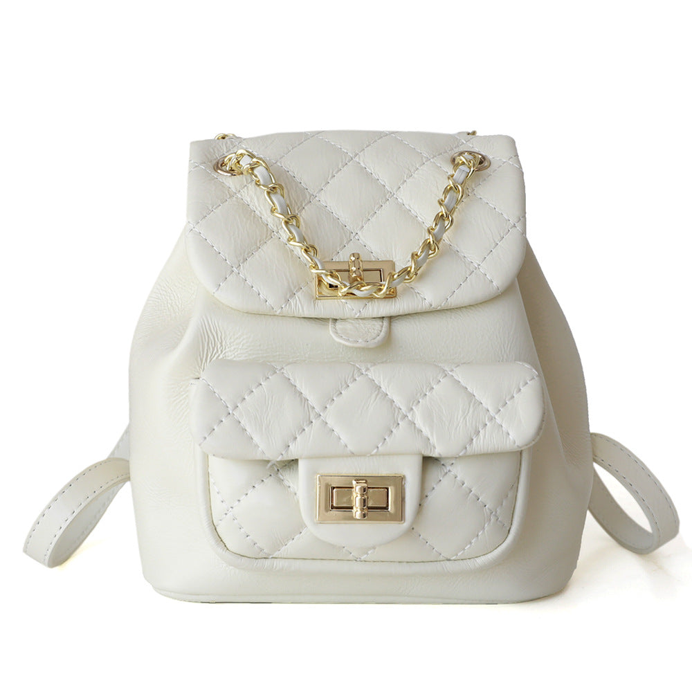 Style Soft First Layer Cowhide Diamond Chain Backpacks