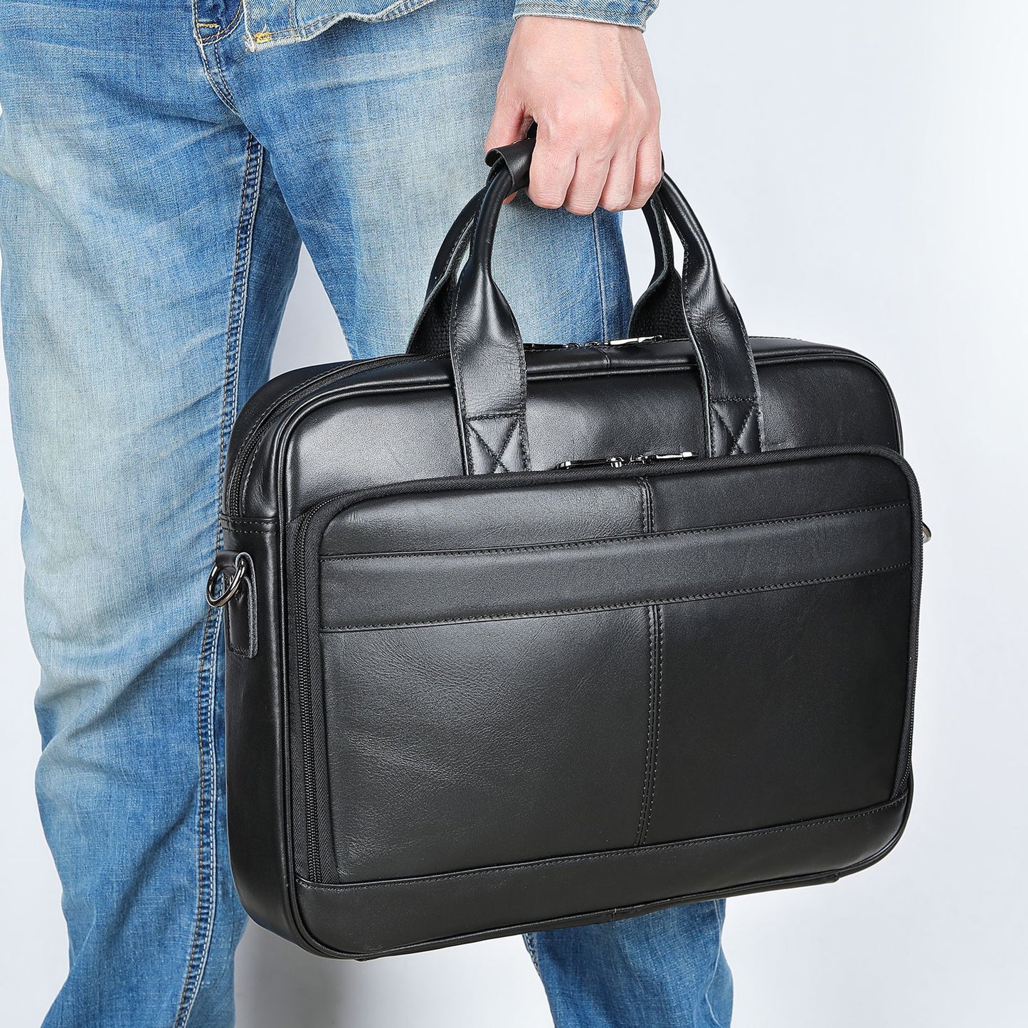 Men's Horizontal Large Capacity Portable Computer Cowhide Bags