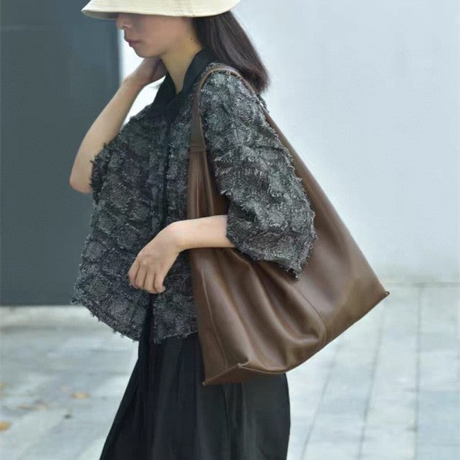 Women's Fashion Large Capacity Commuter Cowhide Soft Tote Bags
