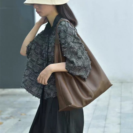 Women's Fashion Large Capacity Commuter Cowhide Soft Tote Bags