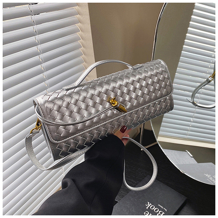 Hand-woven Soft Leather Dinner Baguette File Crossbody Bags