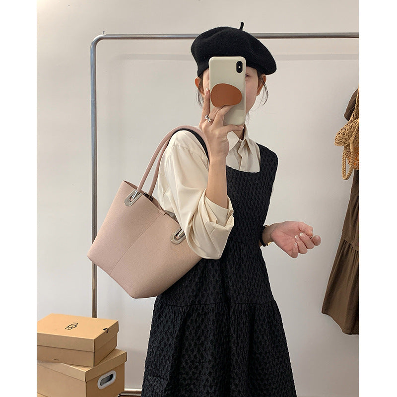 Women's Layer Cowhide Vegetable Basket High-grade Hand Bucket Bags