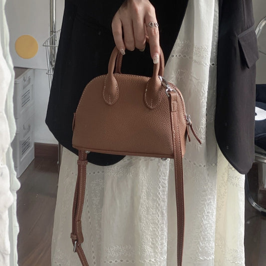 Women's Genuine Leather Shell Niche Simple Bowling Handbags