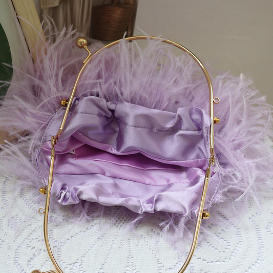 Women's Ostrich Feather Fairy Portable Pearl Chain Bags