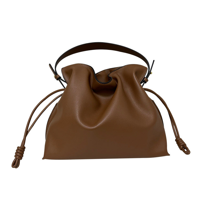 Women's Soft Cowhide Drawstring Lucky Large Size Bucket Bags