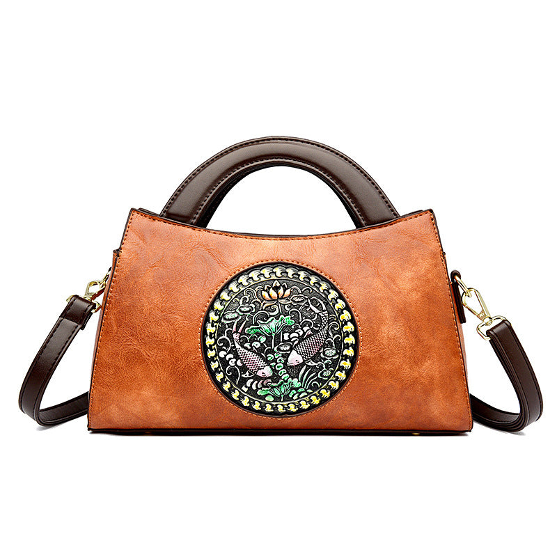 Women's Artistic National Style Stitching Fashion Saddle Bags