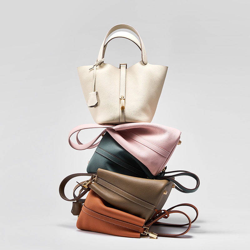 Women's Genuine Leather Versatile Classic Vegetable Basket Bucket Bags
