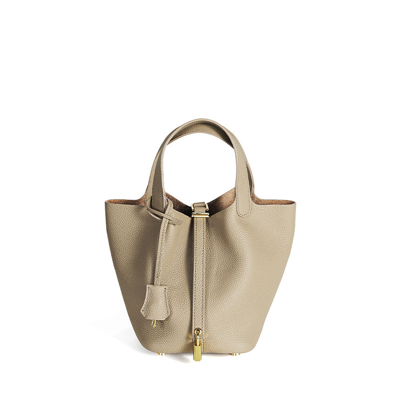 Women's High Quality Genuine Leather Vegetable Basket First Layer Cowhide Bucket Bags