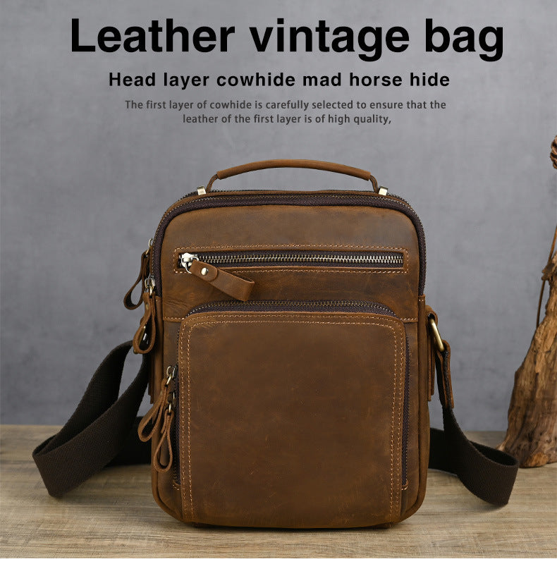 Men's Hipster Leather Retro Crazy Horse Multifunctional First Men's Messenger Bags