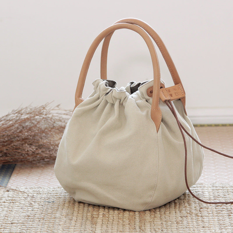 Women's Style Wax Rope Drawstring Canvas Idle Handbags