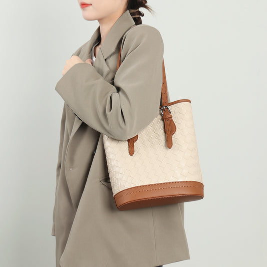 Women's Genuine Leather High-grade Exquisite Mom Cross Bucket Bags