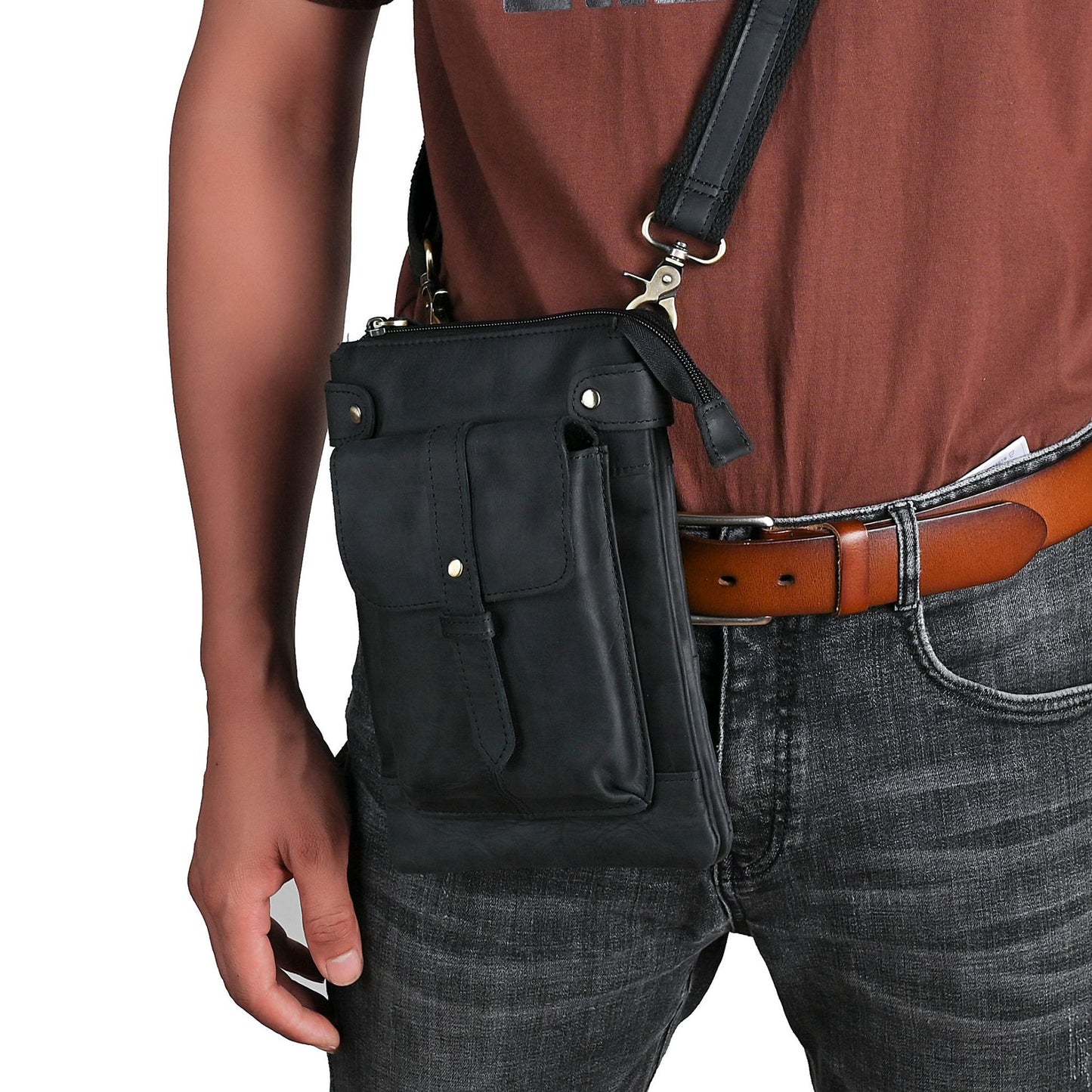 Men's Layer Vegetable Tanned Leather Cowhide Trendy Cool Men's Chest Bags