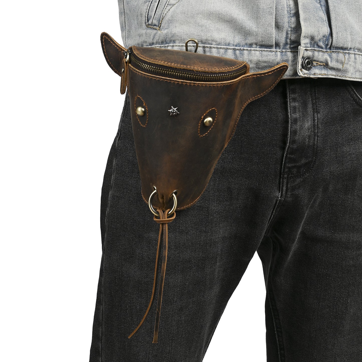 Men's Skin Cowhide Retro Cool Cow Head Large Men's Chest Bags