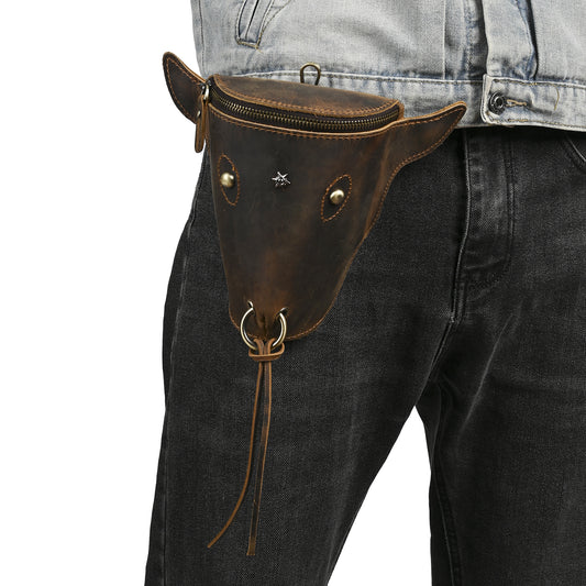 Men's Skin Cowhide Retro Cool Cow Head Large Men's Chest Bags