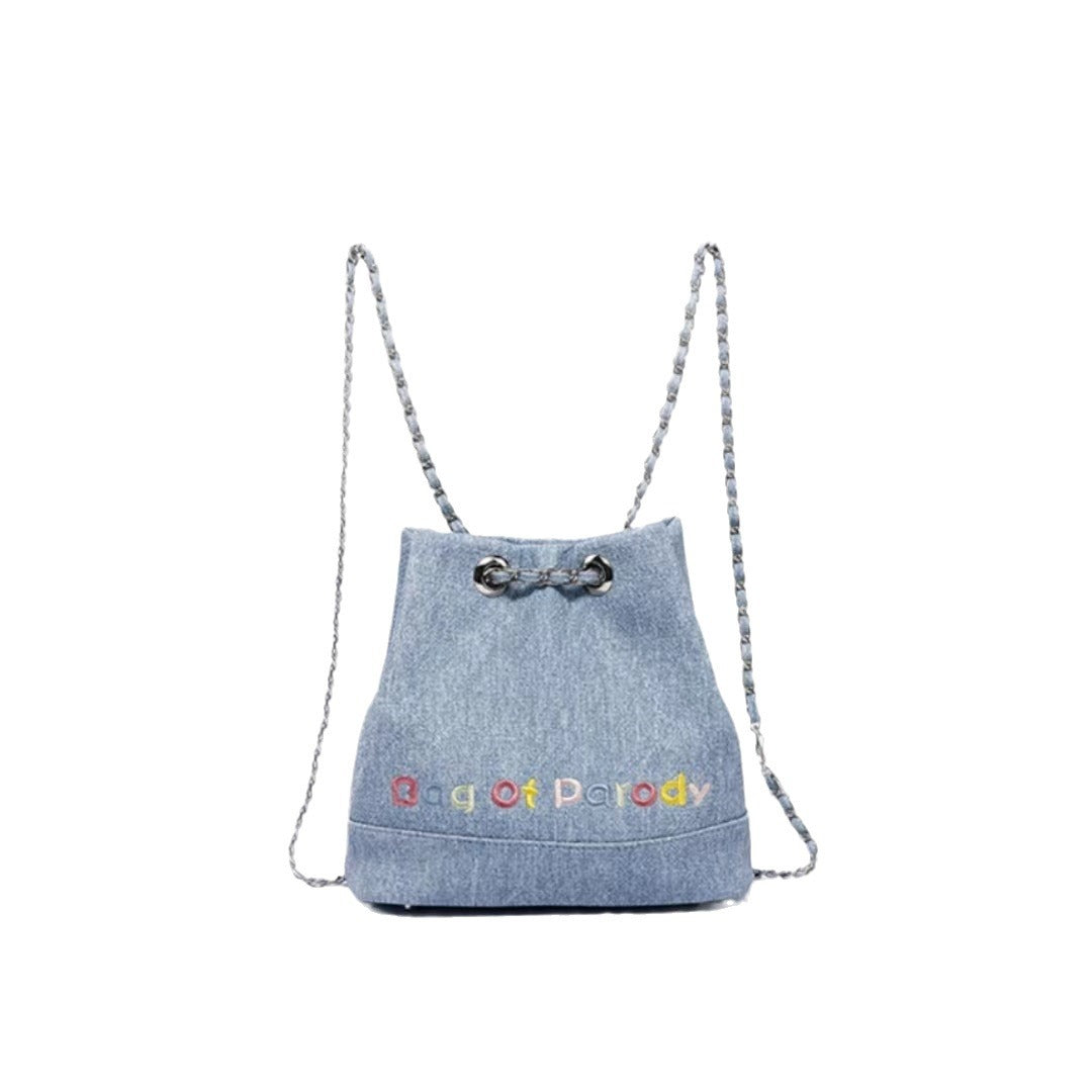 Popular Female Design Denim Chain Leisure Backpacks