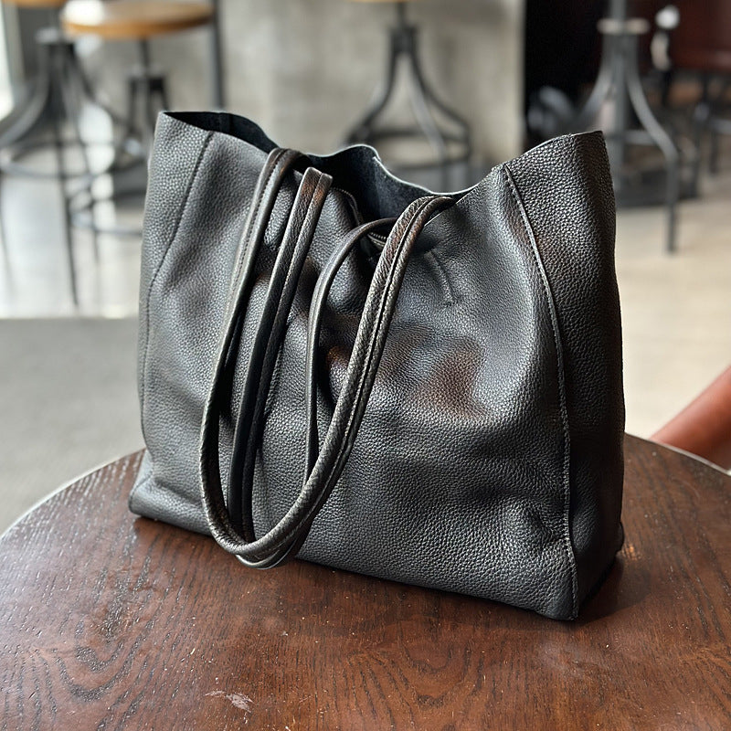 Women's Top Layer Cowhide Big Shopping Genuine Leather Simple Tote Bags