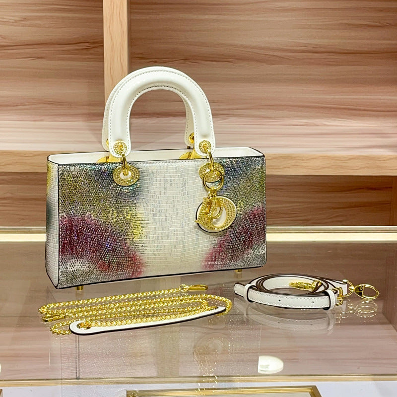 Women's Lizard Pattern Diana Genuine Leather Portable Crossbody Bags